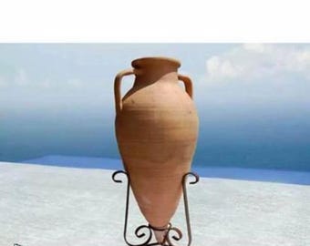 Pointed Terracotta Amphora with Wrought Iron Stand