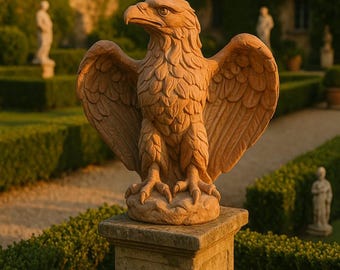 Statue d'aigle en terre cuite pour jardin – Sculpture décorative d'extérieur artisanale