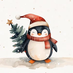Fröhliche Pinguin Weihnachtskarte - Handgemalte Grußkarte 10x15cm, nachhaltig und hochwertig