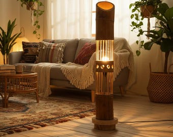 Natural Wood Floor Lamp with Modern Minimalist Design, Handmade Wooden Lamp with Wooden Lamp Shade, Elegant Scandinavian Lamp