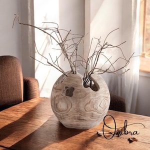 Hand Carved Wood Decorative Vase, Modern Hand Carved Wood Flower Vase, Light Wood Vase, Tall Wooden Vase, Unique Wood Centerpiece