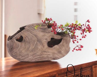 Hancrafted Minimalist Wood Decoration Vase, Wooden Flower Vase