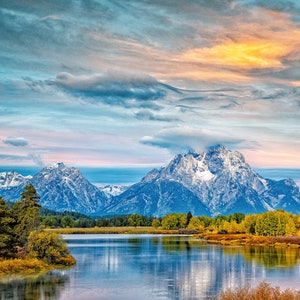 Oxbow Bend, Mt. Moran, Snake River, Grand Teton National Park, Berglandschaft, Wyoming, Druck/Camvas/Acryl/Metall/, Wyoming Wand Kunst
