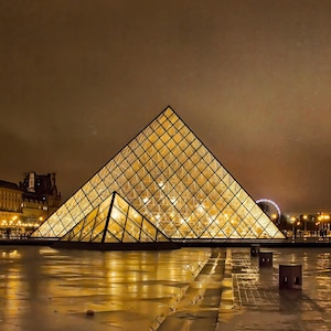 Louvre Pyramid at Night Print: Paris Landmark Wall Art