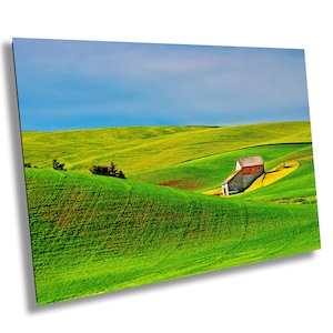 Impresión de granero rojo de Palouse, graneros estilo caja de sal, arte mural con paisaje del estado de Washington