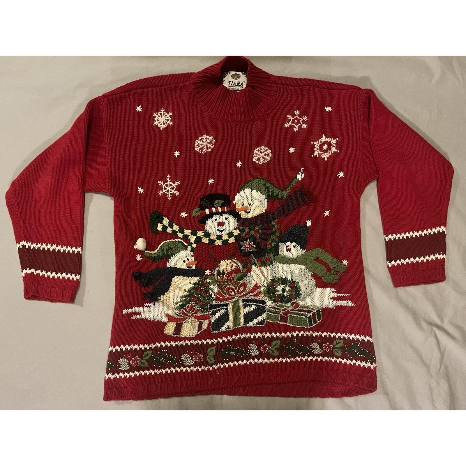 Pull De Noël Tiara International Avec Motif Père Noël - Boutons Devant - Taille M - Occasion Très Bon état
