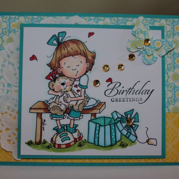 Handmade, Handstamped Handcrafted, Birthday Paper Greeting, Card