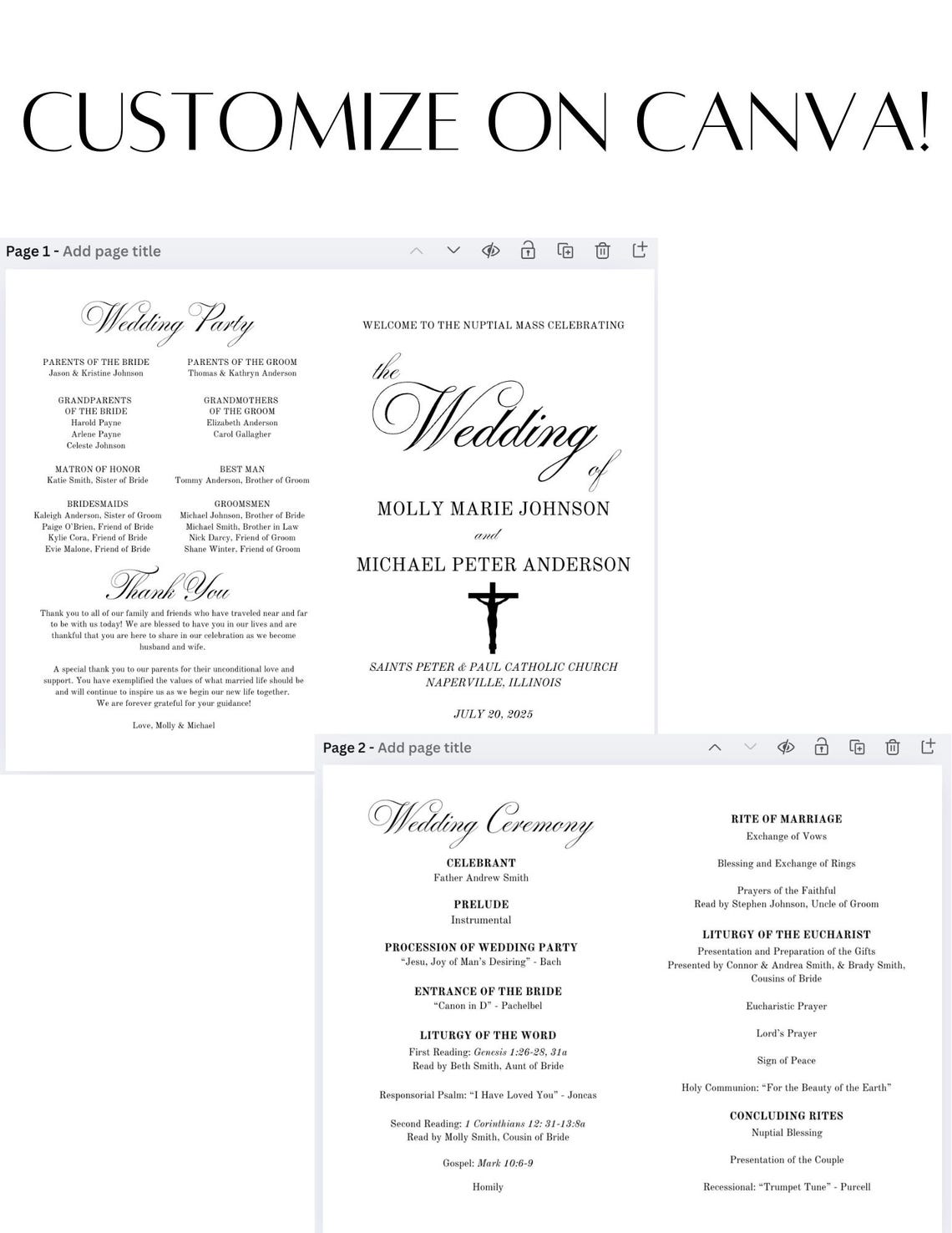 Catholic Wedding Ceremony Program Template Editable Canva Etsy
