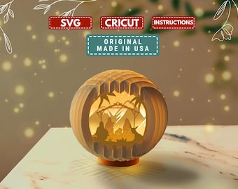 Kerststal bol pop-up SVG, Cricut Silhouette Studio-sjablonen, kerstsneeuwbal pop-up lightbox 3D Papercut (6,3 inch)