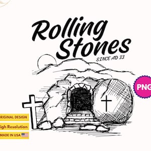 Rolling Stones PNG – Christian Resurrection Tomb, Christian Easter, Empty Tomb PNG, He is Risen Design for Easter Sublimation, T-Shirts