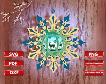 Snowflake Christmas Lantern Shadow Box SVG, Snowflake Lantern SVG, Cricut Files, Cutting Lamp 3D shadow box, Papercut Lantern Snowflake