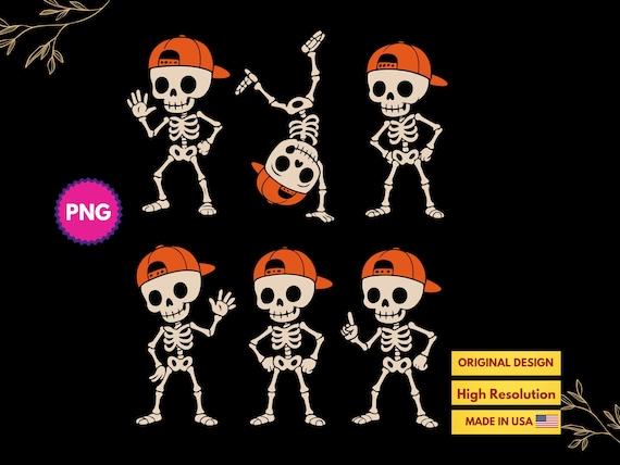 Kids Dancing Skeleton Halloween PNG SVG, Boys and Girls Halloween Design, Funny Trick or Treat Shirt PNG, Spooky Skeleton Clipart for Kids