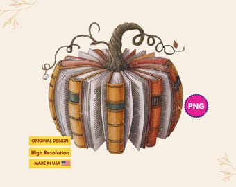 Retro Fall Book Pumpkin PNG: Teacher Shirt Design (Digital Download)