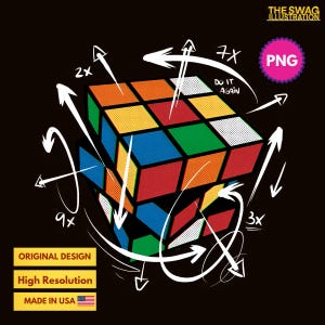 May include: A colourful Rubik's Cube with white arrows pointing in different directions around it. The text "DO IT AGAIN" is written on the cube. The text "THE SWAG ILLUSTRATION" is at the top of the image. The text "PNG" is in a pink circle at the top right of the image.