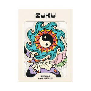 Spiritueel stickerpakket – vinylstickers vlinder, yin-yang en lotusbloem (set van 3)