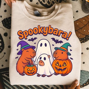 Spookybara Halloween PNG, Halloween Png, Cute Capybara Ghosts and Pumpkins Digital Art, Witch Hat Capybara Clipart, Trendy Png