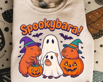 Spookybara Halloween PNG, Halloween Png, Niedliche Capybara Geister und Kürbisse Digital Art, Hexenhut Capybara Clipart, trendige Png