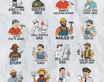 Funny Dad Cartoon PNG Clipart Bundle, Father's Day Designs (Digital Download)