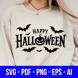 Happy Halloween Svg, Halloween Tshirt Design SVG, Bat and Pumpkin Clipart, Halloween Sublimation Design, Halloween svg laser