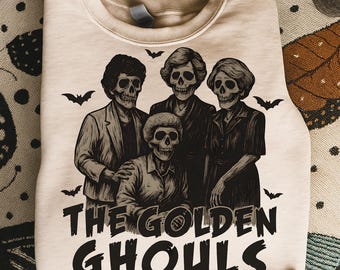 Ghouls Dorados de Halloween PNG, Damas Esqueleto Retro, Imágenes Prediseñadas Espeluznantes (Descarga Digital)
