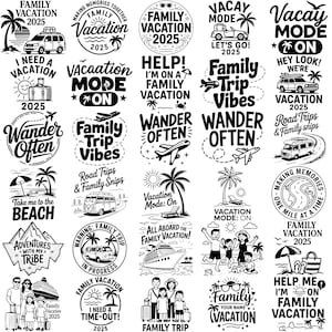 Vacaciones familiares SVG, Paquete de vacaciones 2025, Vacaciones en la playa PNG, Verano 2025 SVG, Vacaciones de viaje SVG, Archivos digitales Cricut, Paquete de SVG PNG