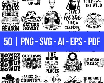 Country Music SVG Bundle, Western Graphics, Cowboy Quotes (Digital Files)