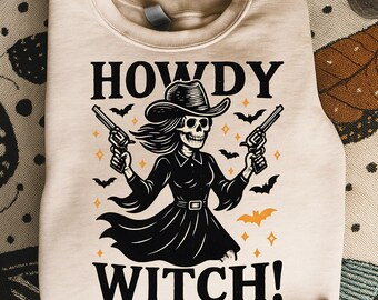 Western Halloween Witch PNG, Skeleton Cowgirl Art (Digital Download)