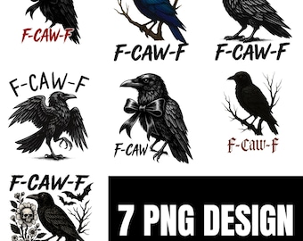 Gothic Raven PNG Bundle: F-Caw-F Crow, Skull Flowers (Digital Download)