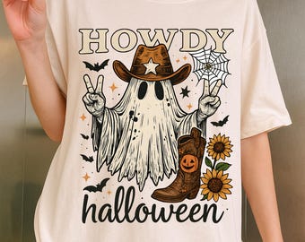 Howdy Halloween Ghost PNG, Cowboy Hat, Western Fall (Digital Download)