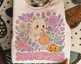 Ghost Summerween PNG, Retro Halloween Cocktail Design (Digital Download)