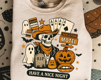 Retro Skeleton Cowboy Motel PNG, Spooky Western Clipart (Digital Download)
