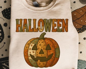 Rustic Patchwork Halloween PNG: Pumpkin & Cozy Fall Letters (Digital Download