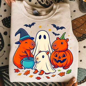 Spookybara Halloween PNG, Halloween Png, Cute Capybara Ghosts and Pumpkins Digital Art, Witch Hat Capybara Clipart, Trendy Png