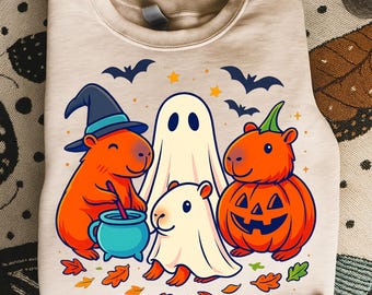 Spookybara Halloween PNG, Halloween Png, Niedliche Capybara Geister und Kürbisse Digital Art, Hexenhut Capybara Clipart, trendige Png