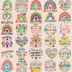 30 MAESTRA PNG Designs, Pakiet hiszpańskich nauczycieli clipart, Sublimacja nauczycielki latynoskiej, Rainbow Maestra PNG, Pobieranie cyfrowe