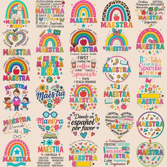 Maestra PNG Clipart Bundle, Spanish Teacher Designs (Digital Download)