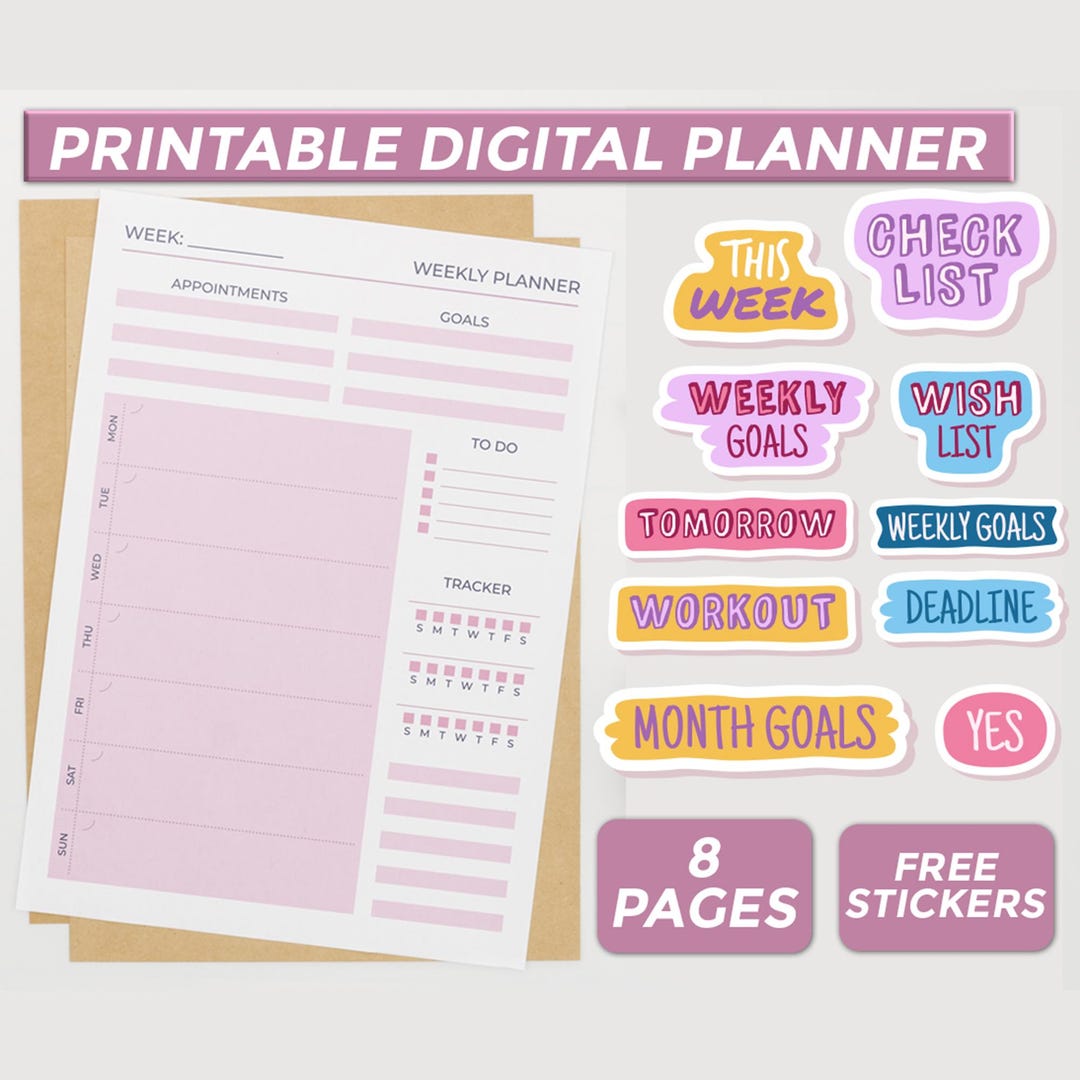 Printable Daily Planner, Goal Tracker, Stickers (digital Download) - Etsy