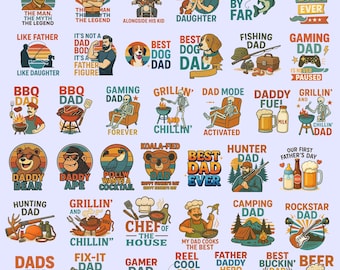 Paquete de imágenes PNG divertidas para el Día del Padre, frases para papás, diseños para sublimación (descarga digital)