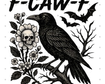 F-CAW-F Gothic Raven PNG, Skull Flowers, Bats (Digital Download)