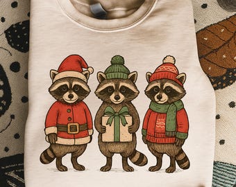 Christmas Raccoon PNG: Vintage Holiday Animal Clipart (Digital Download 4096x4096 px)