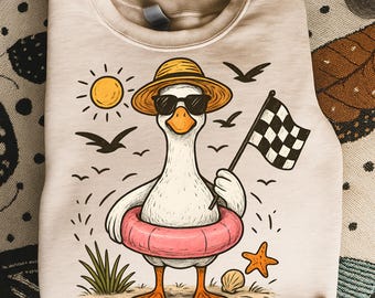 Ganso de carreras de verano PNG, imágenes prediseñadas divertidas de playa (descarga digital)