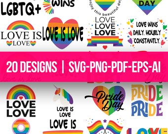 Paquete SVG del Mes del Orgullo, Gráficos Arcoíris LGBTQ (Descarga digital)