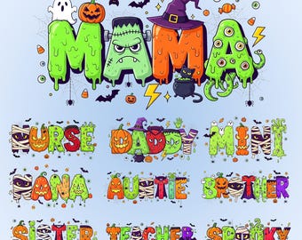 Halloween Monster Family Word Art PNG Bundle (Digital Download)