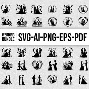Hochzeitspaar SVG-Bundle, 30 Hochzeits-Svg, Braut und Bräutigam Clipart, Romantische Liebe zwar, Hochzeit Clipart, Silhouette Bundle, Cricut Cut Dateien