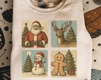 Retro Christmas Collage PNG, Santa, Reindeer, Snowman (Digital Download)