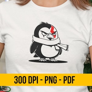 Koszulki z kreskówek Penguin Kratos PNG, projekty koszulek świątecznych, ilustracja pingwina, miłośnicy pingwinów, żywe koszulki zimowe, cyfrowe