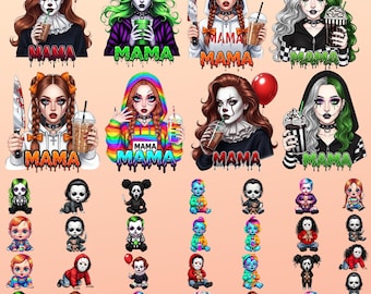 Pacchetto PNG di Halloween Mama Horror, personaggi di film spettrali (download digitale)
