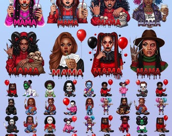 Pacchetto PNG di Horror Halloween Mama, sublimazione di film spettrali (download digitale)