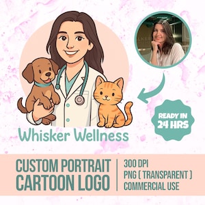 Personalized Cartoon Portrait Logo, Custom Digital Portrait Clipart Design, Customized Logo Design, Unique Logo Artwork for Commercial Use