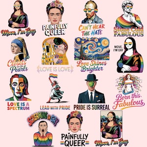 Pride-bundel, beroemde schilderijen met LGBTQ, Proud Ally png, Pride Month png, LGBTQ-shirt png, LGBTQ-cadeau, Pride Parade, lesbische sublimatie
